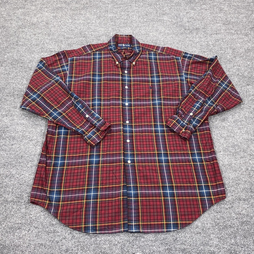 Ralph Lauren Shirt Mens XL Red Plaid Blake Long Sleeve 100% Cotton‎ Button Up